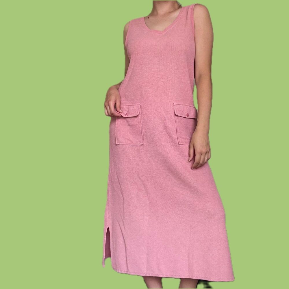 Vintage Claudia D Pink Knit Button-Back Midi Dress